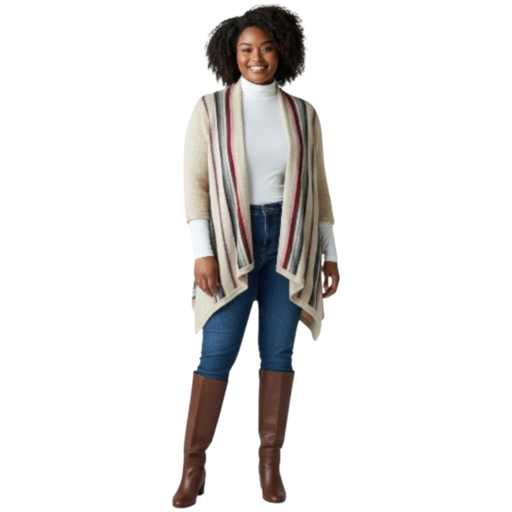 TORRID multi- color Soft Border striped open front Knit cardigan with pockets 2X